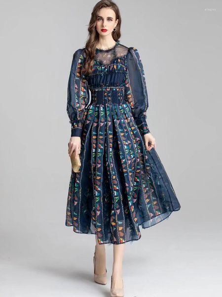 Lässige Kleider Designer Frühling Herbst Hochwertige Damen Elegante Vintage Promi Party Street Print Mode Ballkleid Kleid