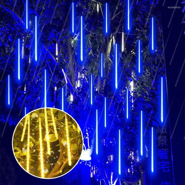 Stringhe 8 tubi Pioggia di meteoriti Pioggia Luci a stringa a led Ghirlande di fate Albero di Natale Anno all'aperto Luce per tende da giardino