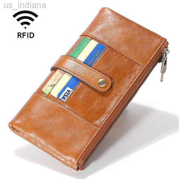 Geldbörsen Modische Neue Männer Lange Leder Kupplung Brieftasche Magnetische RFID Doppel Zip Brieftasche Multifunktions Handy Tasche L220929