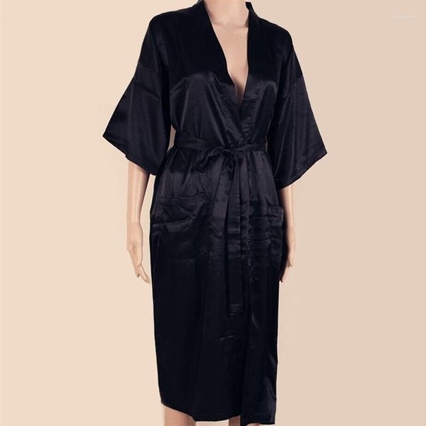 Roupa de sono masculina Black Chinese Men Chinese Faux Robe de seda Summer Kimono Bath Bathrobe Nightgown Pijama Size S M L XL XXL XXXL MR005