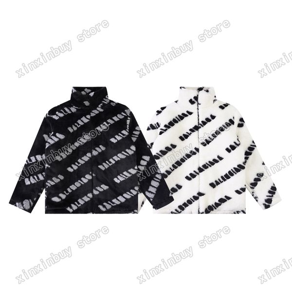 Xinxinbuy Мужчины дизайнерские пальто Куртки Кашемир Полиэстер Шерпа Печать Женщины Черно-желтый серый