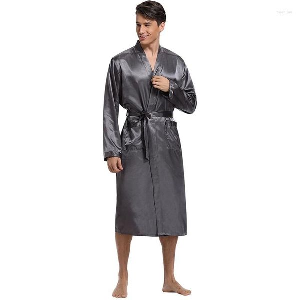 Indumenti da notte da uomo Abito da uomo in raso di seta Abito casual Kimono Accappatoio Camicia da notte a maniche lunghe Camicia da notte Abbigliamento da notte Morbido Homewear