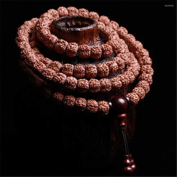 Link pulseiras de alta qualidade naturais tibetano 108 rudraksha contas mala lobulares lobulares de sândalo trigêmeo budista de joias budistas ioga