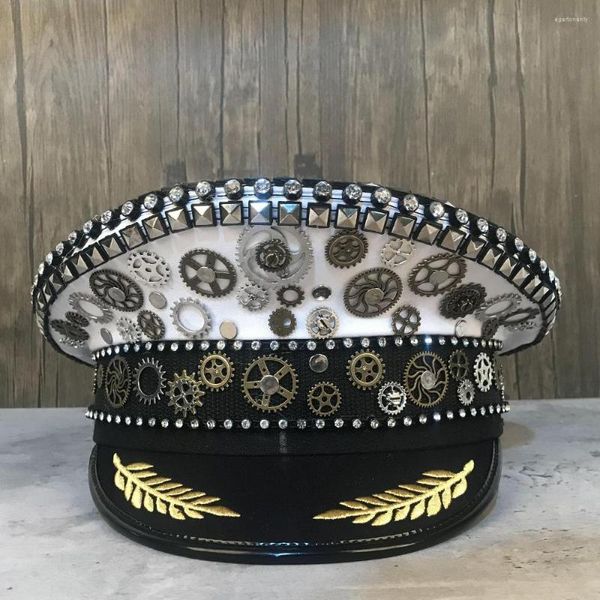 Berets Mode 3 Größe Handgemachte Steampunk Achteckige Hut Frauen Männer Armee Kortikale Kappe Cosplay Halloween Mit Punk Brille