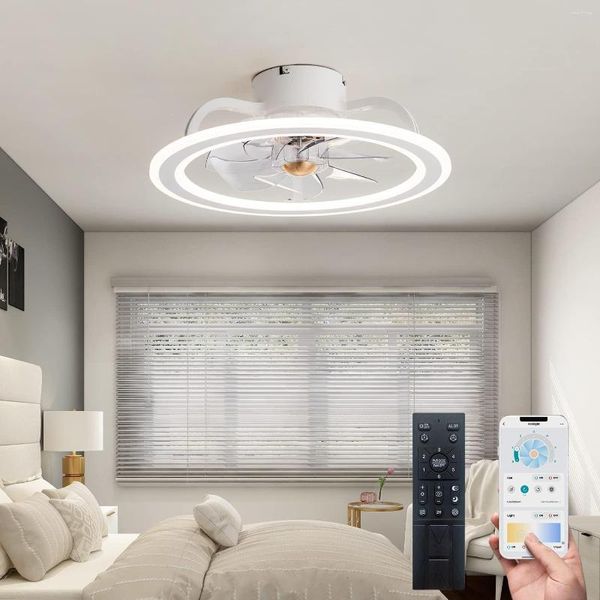 Ventilador de teto com luminária de acrílico leve LED Lâmpada Moderna Bedroom Restaurante RC e Appdming
