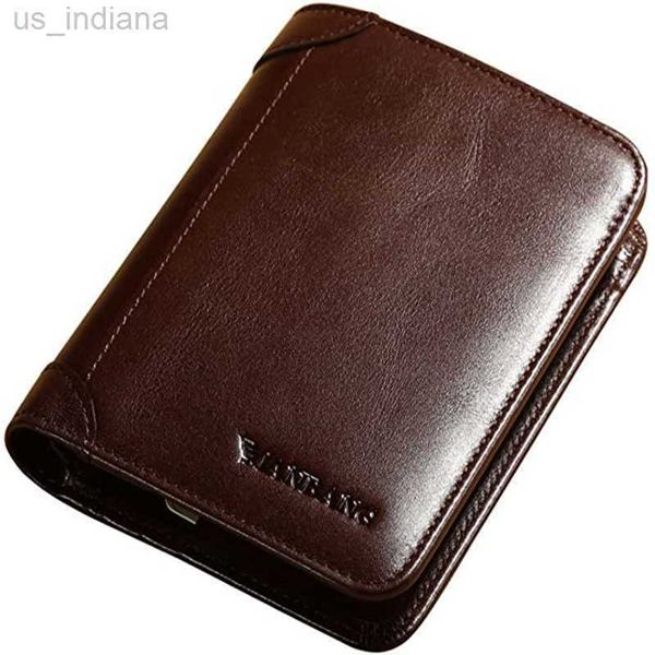 Carteiras Manbang Men's Genuine Leather Trifold para homens com janela de identificação e suporte L220929