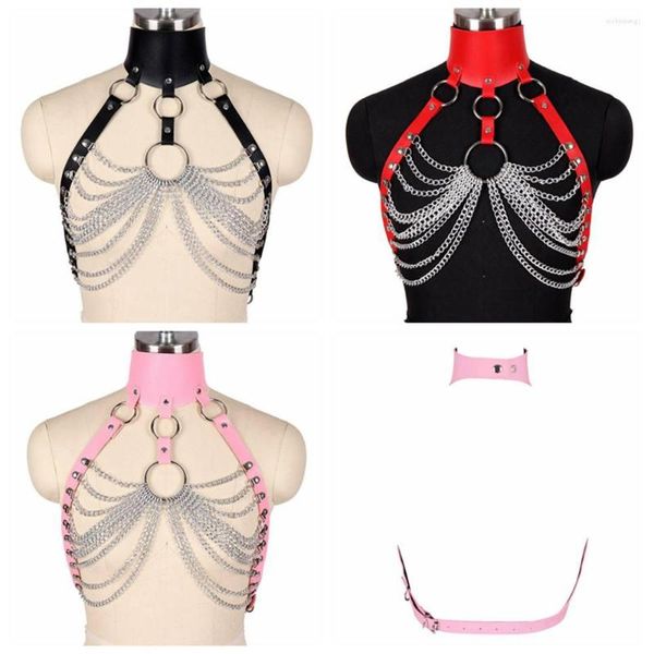 Cinture Imbracatura per cintura da donna Collare Bondage Collo Pu Pelle di lusso Gotico Harajuku Spada Corsetto Accessori catena in metallo