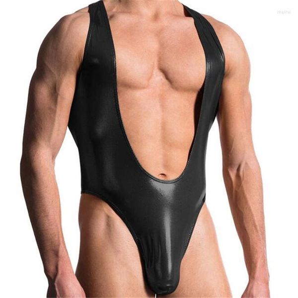 Corpo masculino Shapers Men Men Faux Leather Thong Man confortável Sexy Fitness Bodybuilding Bodysuit puro