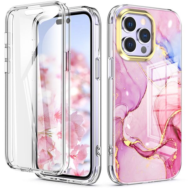 360 Casos de protetor de tela cheia para iPhone 14 13 Pro Max 12 11 xs xr 6 8 7 Plus Colorful Marble Flowers Silicon Armour Tampo
