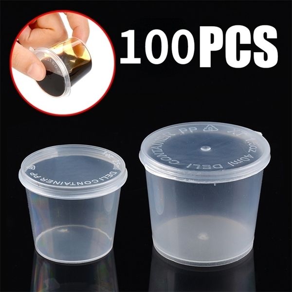 Bottiglie di stoccaggio Barattoli 100 pezzi Usa e getta Tazza di salsa Contenitori per alimenti da asporto Scatola con coperchi incernierati Tavolozza di plastica per pigmenti 25/30/40 ml 220930