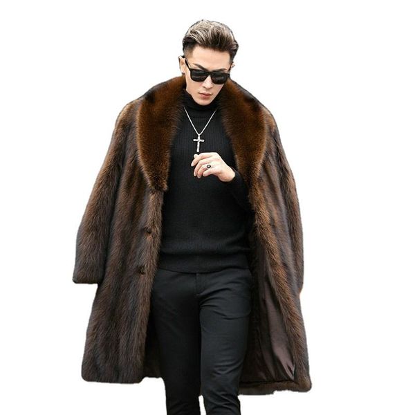 Inverno outono falso pele de animal longo jaqueta homem preto solto quente peles casaco europa homens fino casaco moda lazer trench coat marrom