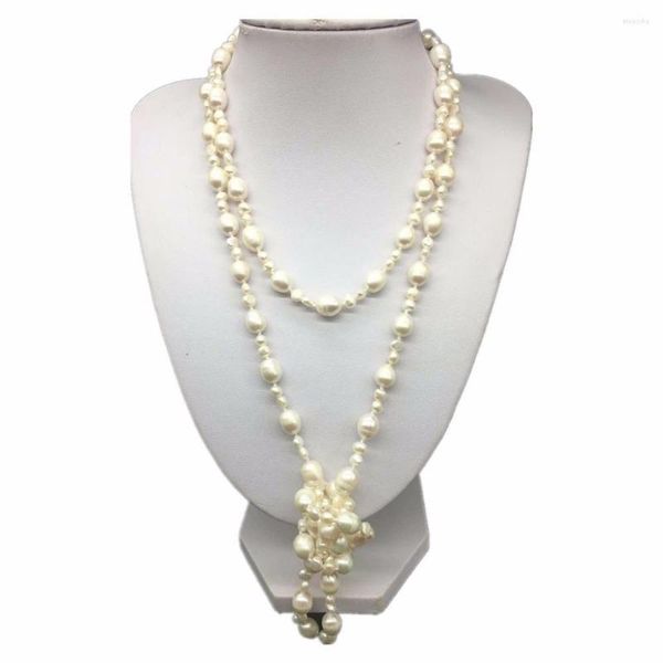 Цепи Оптовые дизайнерские длинные натуральные 4 мм 7-8 мм белые пресноводные культивируемые жемчужные ожерелье 50 дюймов модные украшения