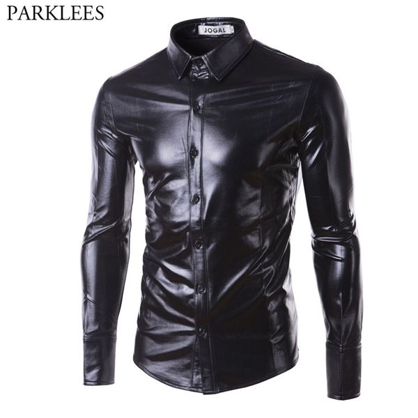 Мужские повседневные рубашки ночное клуб платье Camisa Social Brand Social Brand Scure Lunge Riling Men Mental Metallic Button Down Black 220930