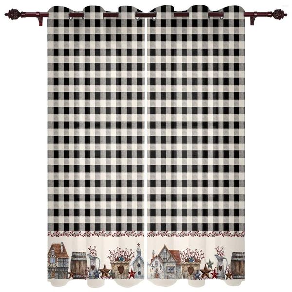 Cortinas country country berry cortinas xadrez preto retro para sala de estar na cozinha janela de luxo quarto crianças