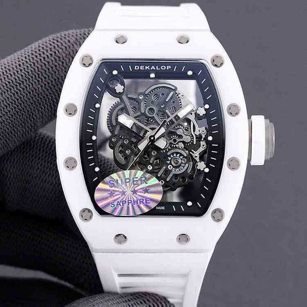 Luxus Herren Mechanische Uhr Richa Milles Minority Keramik Weiblich Weiß Saphir Ausgehöhlt Automatische Rm055 Uhren Schweizer Uhrwerk ROHI