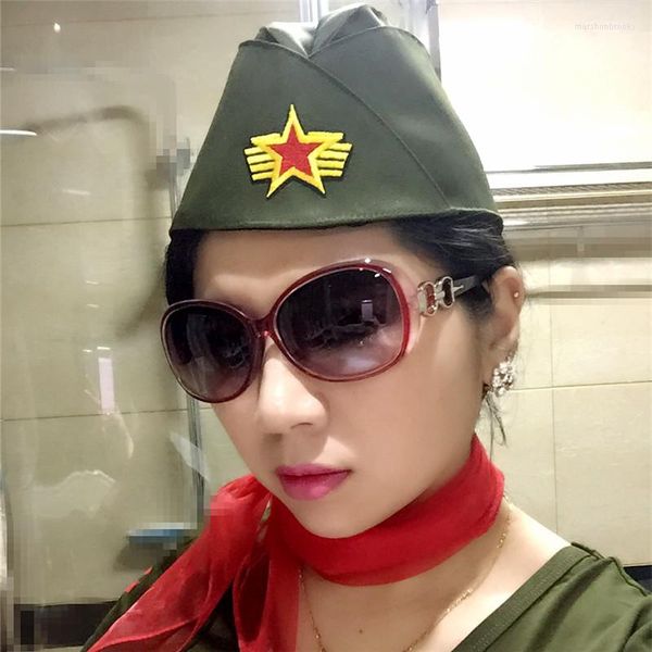 Berretti Berretto dell'esercito russo Tricorne Green Camo Bonnet Star Logo Women Sailor Military Stage Performance Dance Cappelli Cappellini da barca cinesi