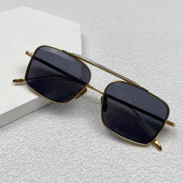 Óculos de sol JACQUES MARAGE MARIF SCARPA Series Double Bridge Golden Men Shades Pilot Style Pure Titanium Solar Glasses