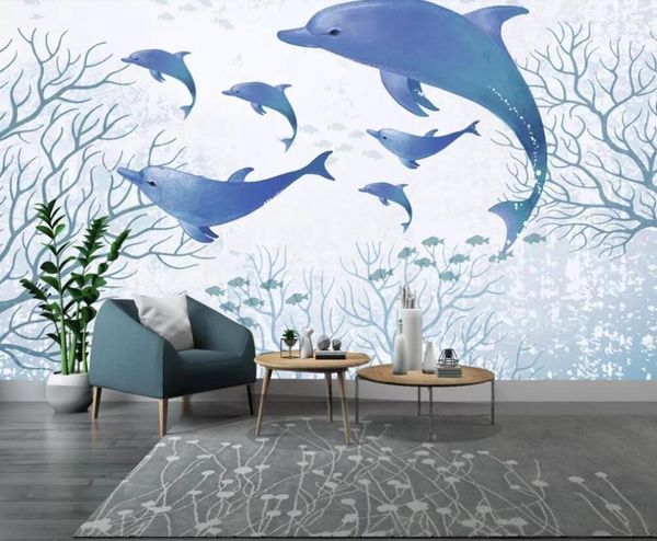 Wallpapers Maßgeschneiderte großformatige 3D-Wandbildtapete Ozean-Aquarell-Kinderzimmerhintergrund-Wanddekorationsmalerei