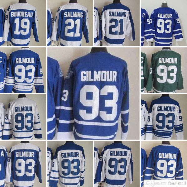 Filme CCM Vintage Ice Hockey 93 Doug Gilmour Jerseys 21 Borje Salming 19 Bruce Boudreau Masculino Bordado Jersey Branco Azul Verde