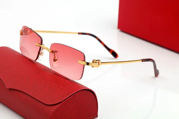 Modedesigner-Sonnenbrille für Herren, rahmenlos, rechteckig, Metallrahmen, beschichteter Spiegel, Brillenschutz, Damen-C-Dekor, transparente Vintage-Carti-Sonnenbrille