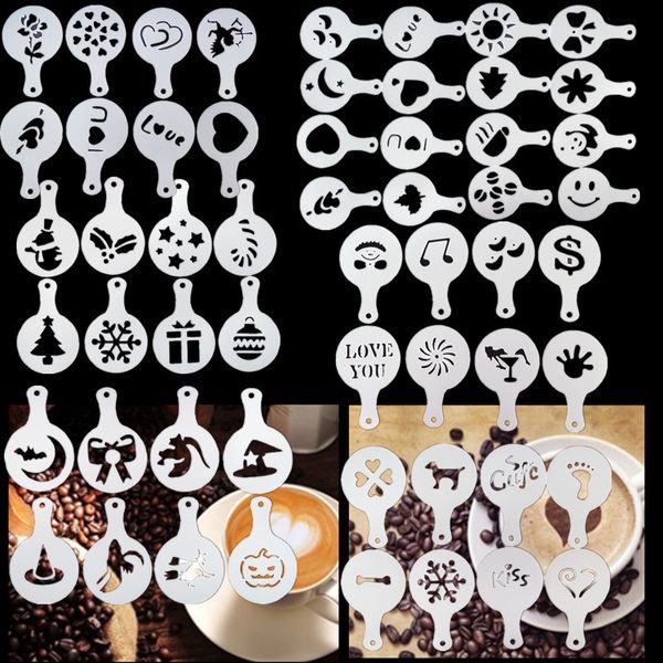 Stampo per brocciatura in plastica Xmas Fancy Coffee Stencils San Valentino Coffees Disegno Halloween Cappuccino Modello di stampa T9I002106