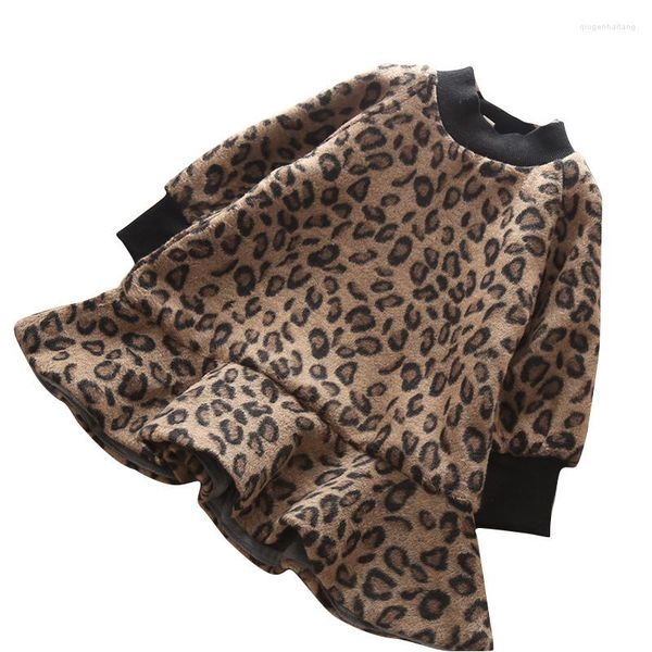 Mädchen Kleider Mädchen Kleid Herbst Und Winter Leopardenmuster Rundhals Mode Prinzessin Weibliche Baby Verdickt Langarm Warm