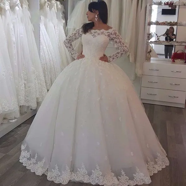 2023 Ball Gown Свадебные платья с длинными рукавами кружев