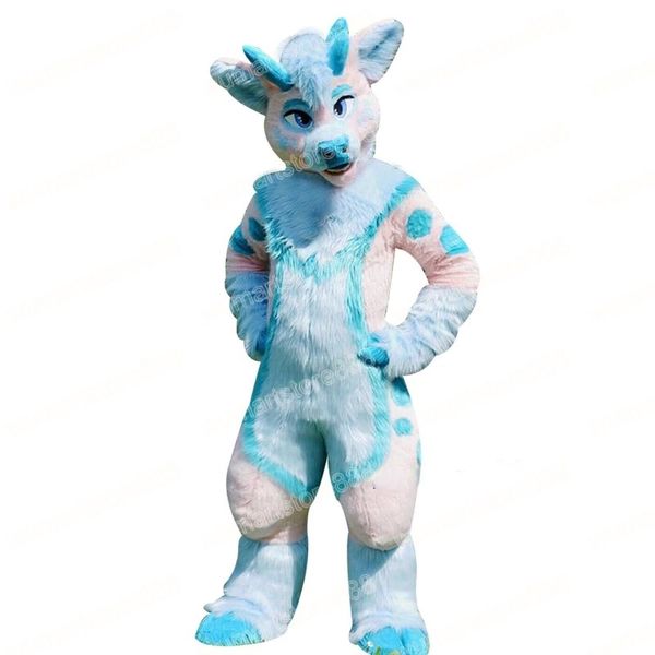 Halloween Blue Husky Fox Dog Mascot Costume Cartoon Theme Character Carnival Festival Fancy dress Adult Size Xmas Outdoor Advertising Outfit Suit