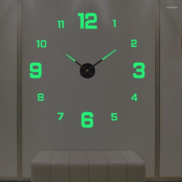 Wanduhren 3D Leuchtende Uhr Rahmenlose Acryl DIY Digitale Aufkleber Stille Für Wohnzimmer Schlafzimmer Büro Dekor