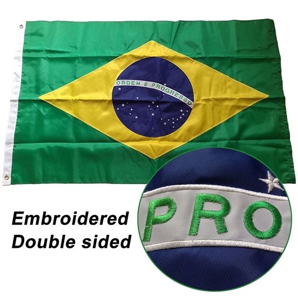 Bannerflaggen, doppelseitig, bestickt, genäht, Brasilien, Brasilien, Nationalflagge, Weltland, Oxford-Stoff, Nylon, 90 x 150 cm, 220930