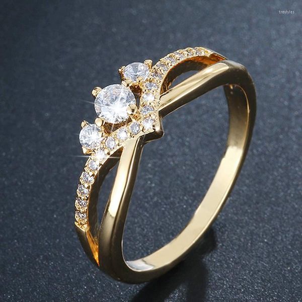 Ringos de cluster Luxo 18K Real Gold Bating Dating Ring Jewelry for Girls Designer Cubic Zircon Flor Bridal Engagement Promessa Casamento