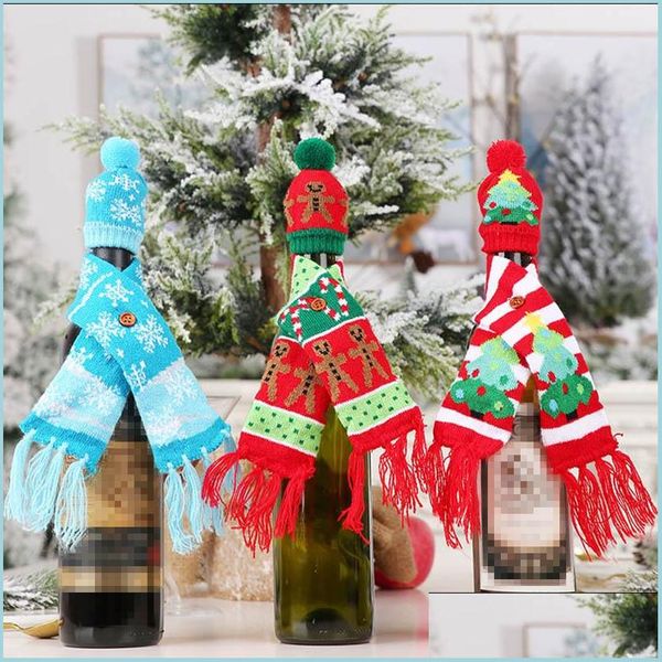 Рождественские украшения новый вязаный шарф кнопка вина бутылка эр рождественские украшения пряничные