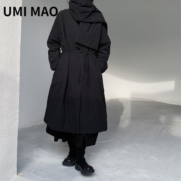 Damen Daunenparka UMI MAO Yamamoto Dunkles Nischendesign V-Ausschnitt Langer, mit Baumwolle gepolsterter japanischer Krawattenschal Temperament Baumwollgepolsterte Frauen 220929