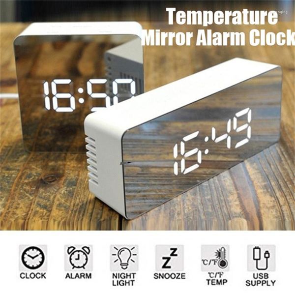 Столепные часы светодиодные цифровые будильники зеркало с температурой температуры Dimmer Snooze для спальни USB Power Wall USB