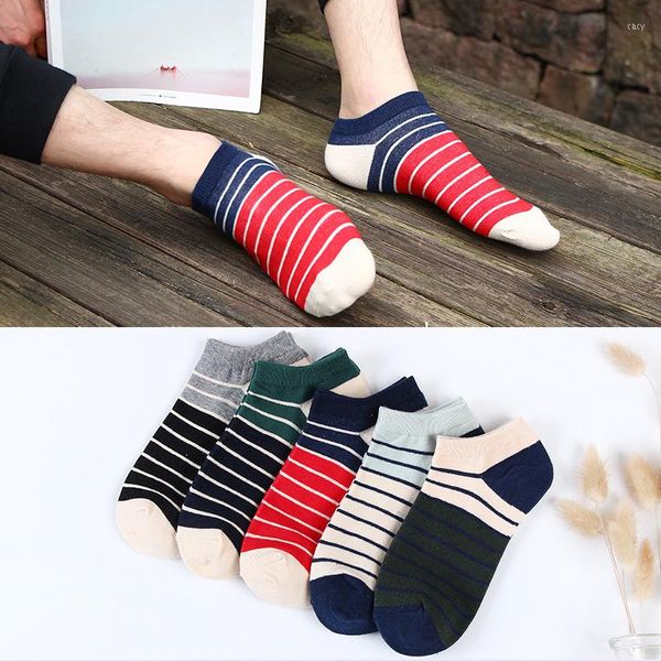 Männer Socken 5 Paare/los Hohe Qualität Business herren Frühling Sommer Casual Atmungs Gestreiften Patchwork Ankle Sox Geschenke Für Jungen meias