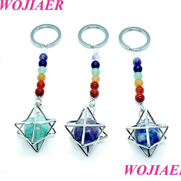 Schlüsselanhänger 7 Chakra Quarz Schlüsselanhänger Natürliche Edelsteine Perlen Schlüsselanhänger Merkaba Medaillon Anhänger Autotaschen Zubehör Schmuck B Bdejewelry Dhtgg