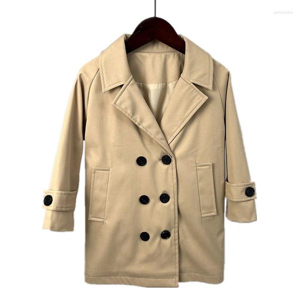 Tench Coats Kids Trench a doppio petto di trench Spring Autumn Boys Giacca di rompighiaccio Khaki/Black Children British LC473 British LC473