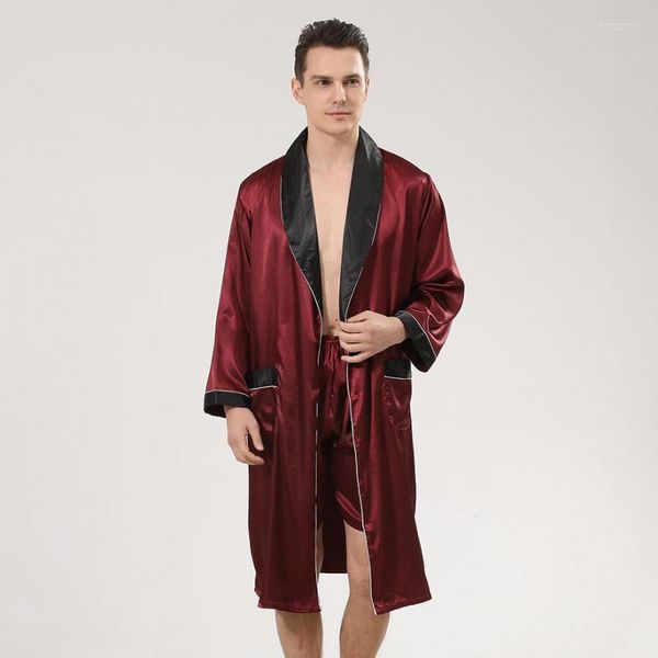 Herren Nachtwäsche Männlich Satin Seidenrobe Set Lose Kimono Bademantel Kleid Nachthemd sexy Pyjamas Home Clodwork Patchwork Pyjama