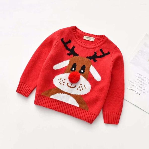 Рубашки для малыша рождественский свитер детский мультфильм оленя с длинным рукавом круглый вязаный пуловер с популярной зимой теплый