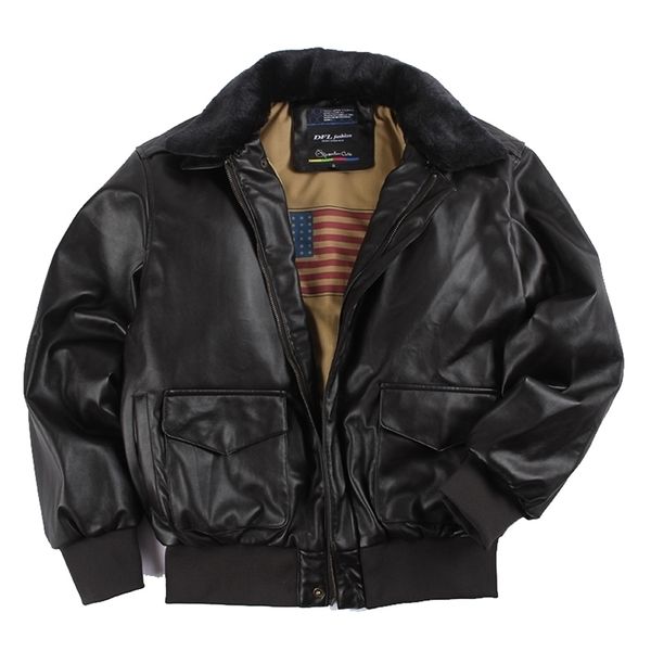 Chaqueta de cuero para hombre Faux Winter Vintage A2, ropa de calle para hombre, chaqueta bomber acolchada para motocicleta de vuelo de piel extraíble, abrigo de fuerza aérea 220930