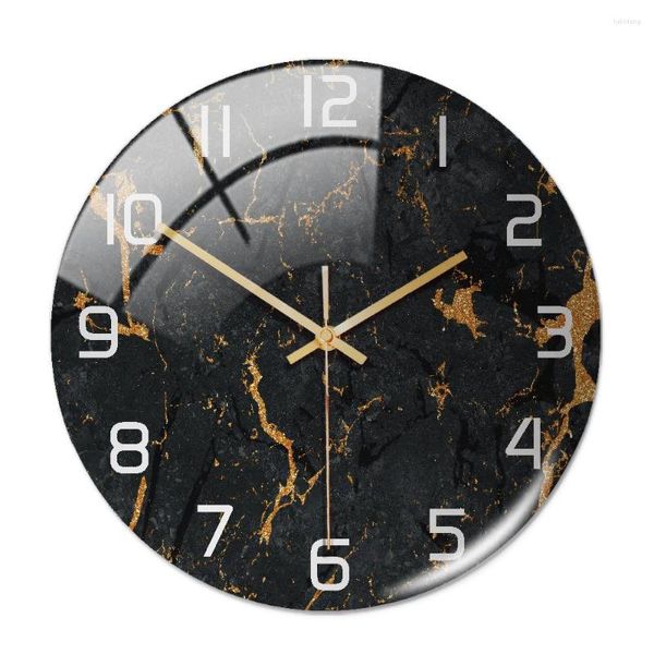 Orologi da parete Trama di marmo nero Pittura Linee dorate Orologio Decorazioni per la casa Camera da letto Orologio silenzioso Design moderno digitale