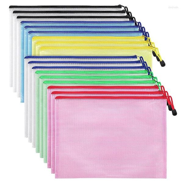 Borse di stoccaggio 18pcs Multicolor Mesh Cash Cash Document Borse Cartelle di zip Plastica Dimensione/A4 Dimensioni per forniture per ufficio