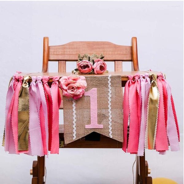 Decorazione per feste 2022 Striscione per sedia rosa per primo compleanno per bambini di alta qualità Forniture per bandierine per la prima ragazza di un anno