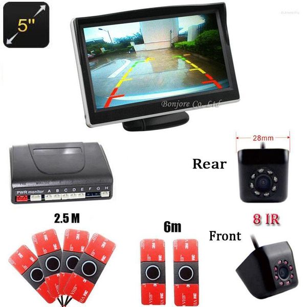 Telecamere per retromarcia per auto Telecamere Sensori di parcheggio Auto Dual Core 6 Distanza Mostra su sistema monitor da 5 '' con telecamera Parktronic anteriore