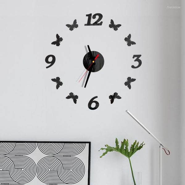 Wanduhren 3D Spiegel Römische Zahlen Uhr Aufkleber Elegante DIY Schmetterling Für Home Kunst Wohnzimmer Büro Dekoration