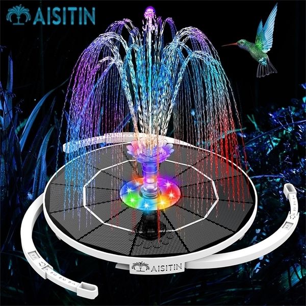 Decorações de jardim Aisitin 3.5W LED Solar Fonte Fountain com 8 luzes coloridas para piscina 16 bocais diy e bateria de 3000mAh 220930