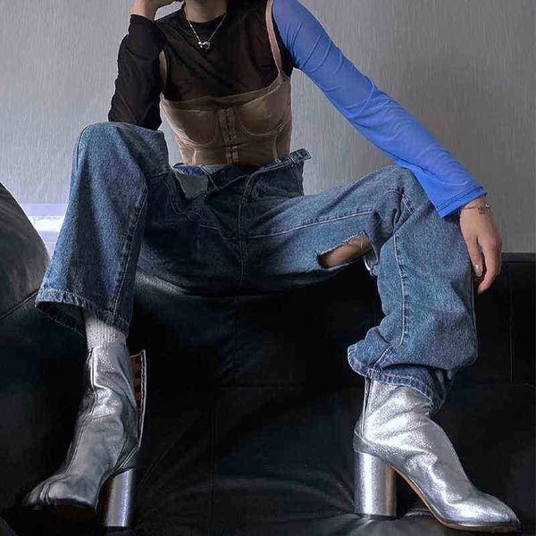 Stivali Tabi di design di marca Split Toe Chunky High Heel Women Leather Fashion Autunno Scarpe Botas 220815