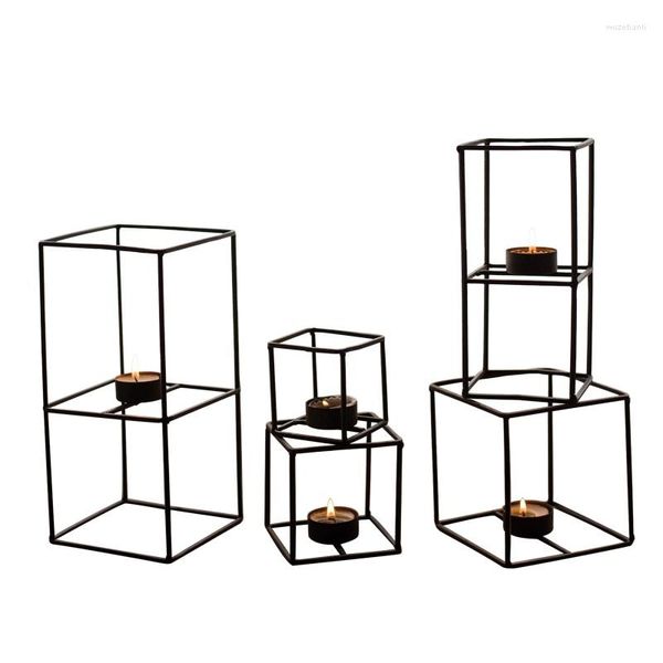 Titulares de vela Nordic Metal Candlestick Simples Black Modern Holder Garden Retro Cube Romântico Centro de Centro de Centro de Tea Luz 2022