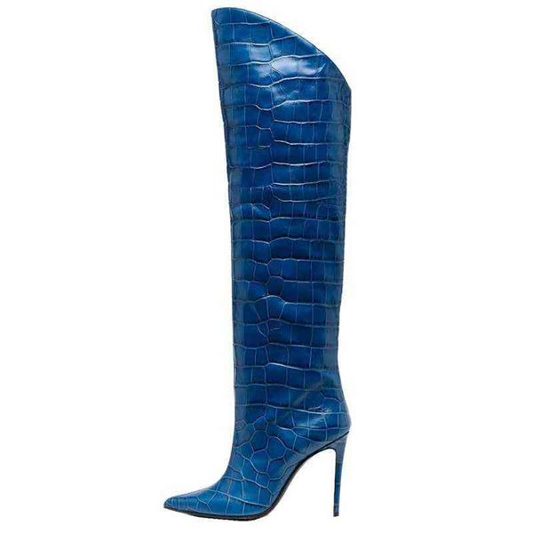 Boots Punch Shoe Crocodile Print Stiletto Fashion Slip-On Conte Vtry Roth Stake British Style High Boot Wamp