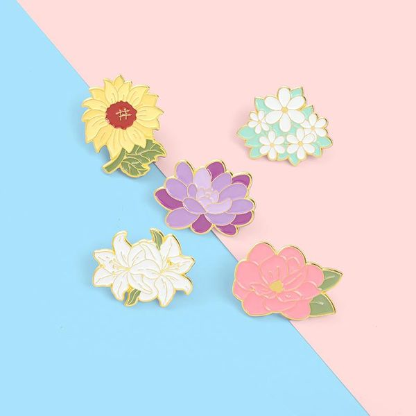 Pins Broschen Frühling Cartoon Blume Emaille Revers Sukkulenten Pfingstrose Sonnenblume Lilie Gänseblümchen Hut Tasche Abzeichen Frauen Mädchen Pflanze SchmuckPins